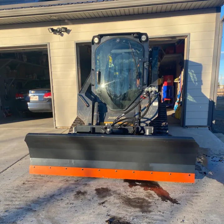 TMG Industrial 86” Skid Steer Dozer Blade/Snow Pusher, 30° Left & Right, Bolt-On Cutting Edge, Adjustable Skid Shoes, Universal Quick Mount, TMG-DB86