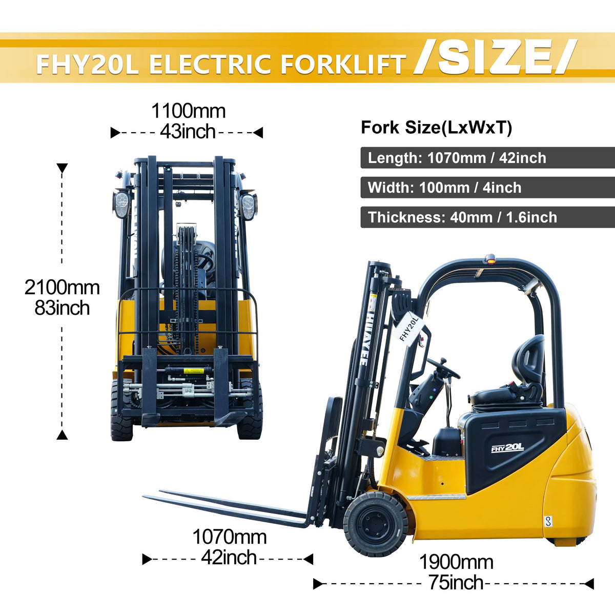 HUAYEE FHY20L 1.8-Ton Electric Forklift – High-Performance 76.8V Lithium Powered 4-Wheel Forklift