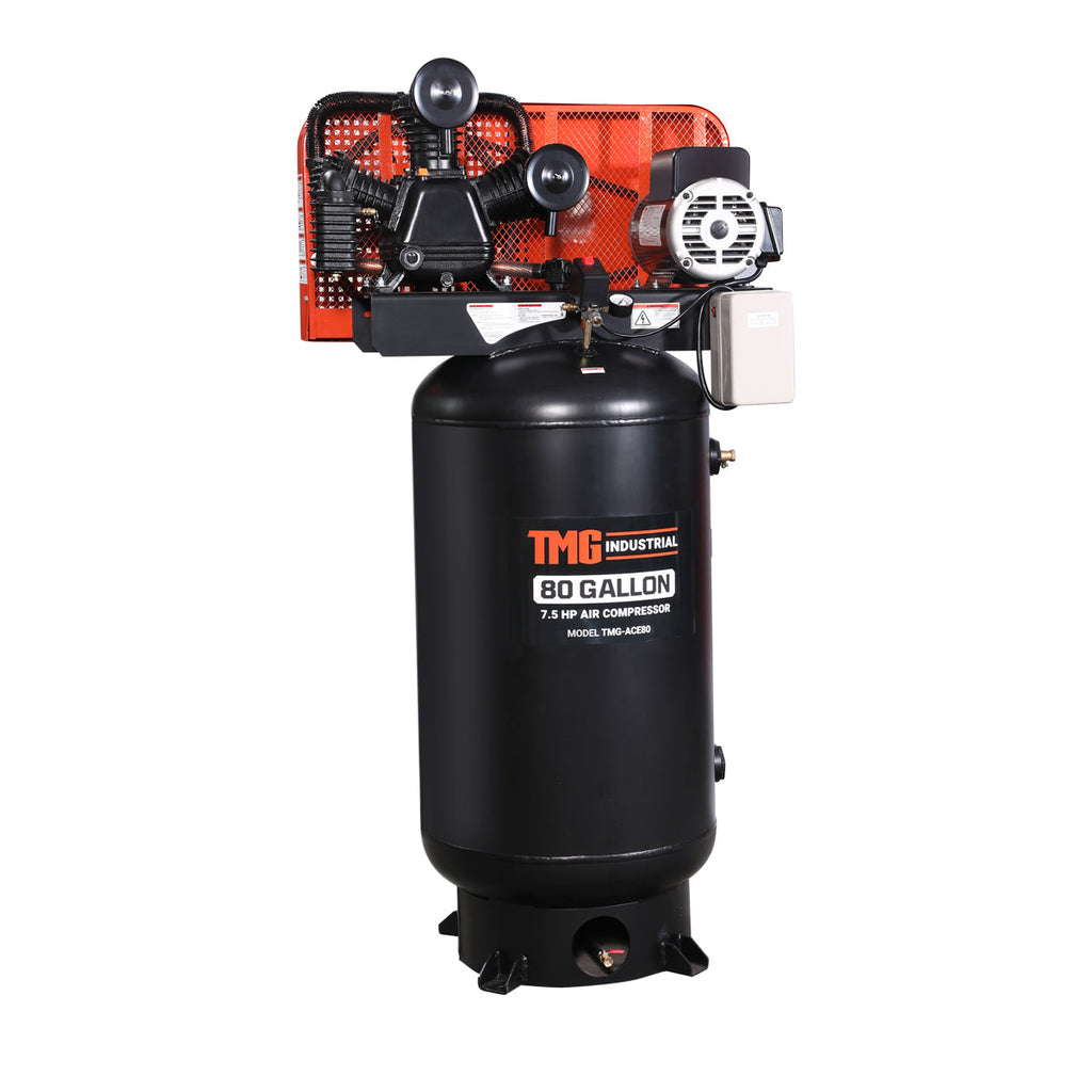TMG Industrial 80 Gallon 7.5 HP Stationary Electric Air Compressor, 6 Min Fill Time, 230V Induction Motor, ASME Vertical Tank, TMG-ACE80