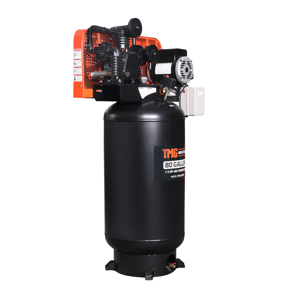 TMG Industrial 80 Gallon 7.5 HP Stationary Electric Air Compressor, 6 Min Fill Time, 230V Induction Motor, ASME Vertical Tank, TMG-ACE80