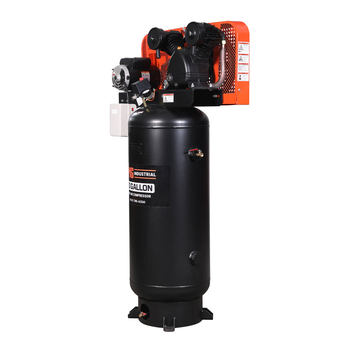 TMG Industrial 60 Gallon 5 HP Stationary Electric Air Compressor, 5 Min Fill Time, 230V Induction Motor, ASME Vertical Tank, TMG-ACE60