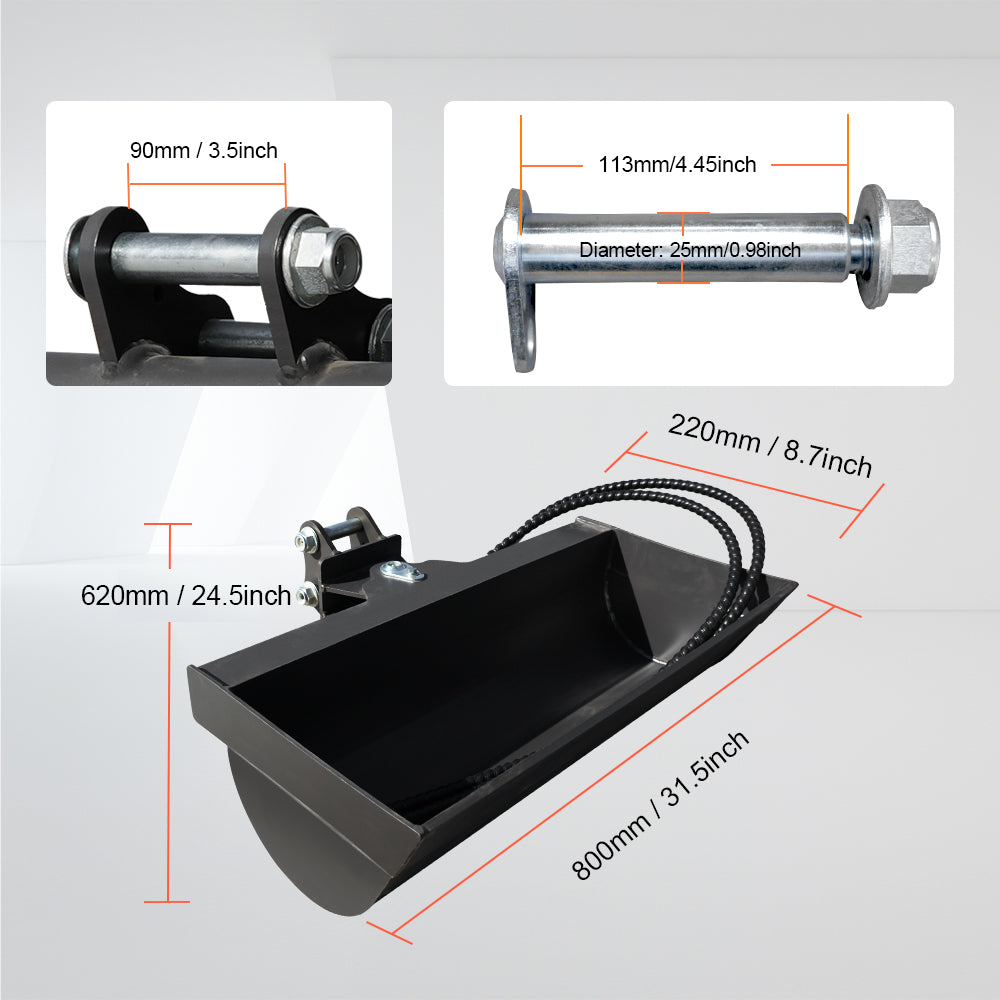 800mm 32" Tilt Bucket for 1-1.8 Ton Mini Excavators | HUAYEE HYE04