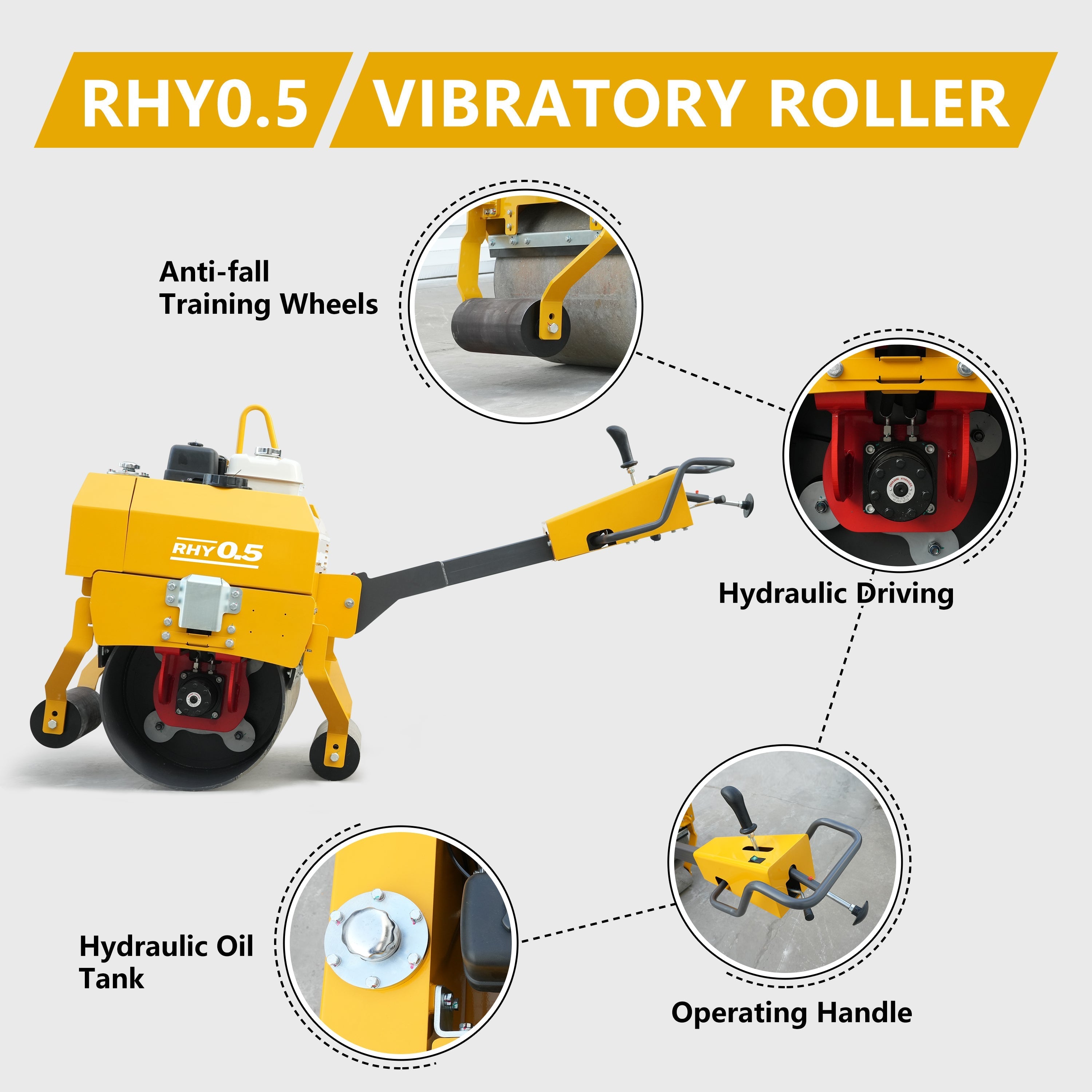 HUAYEE RHY0.5 Tandem Vibratory Roller | 0.5 Ton Walk-behind/Ride-on Compactor