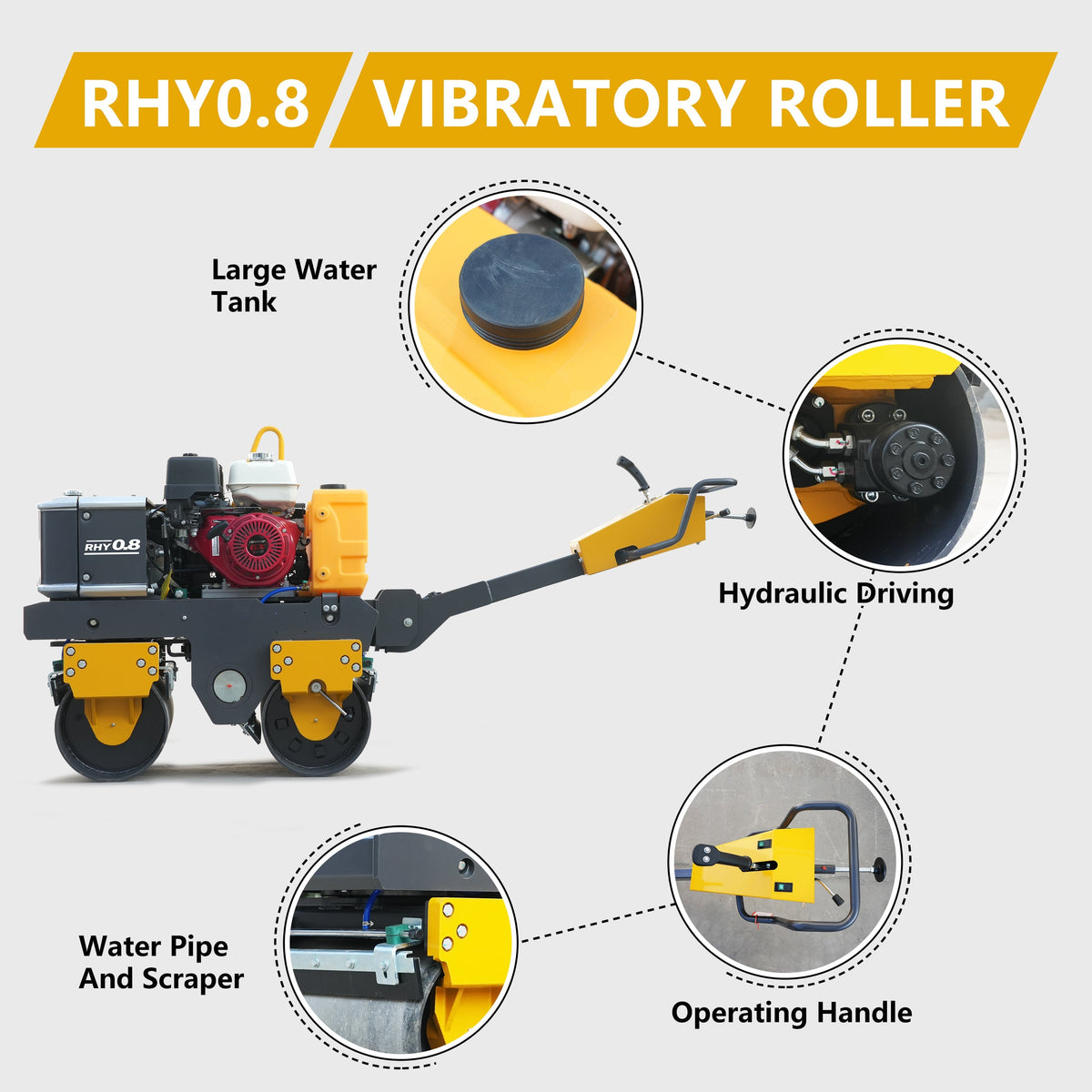 HUAYEE RHY0.8 Heavy-Duty Tandem Roller | 0.8 Ton Vibratory Road Compactor