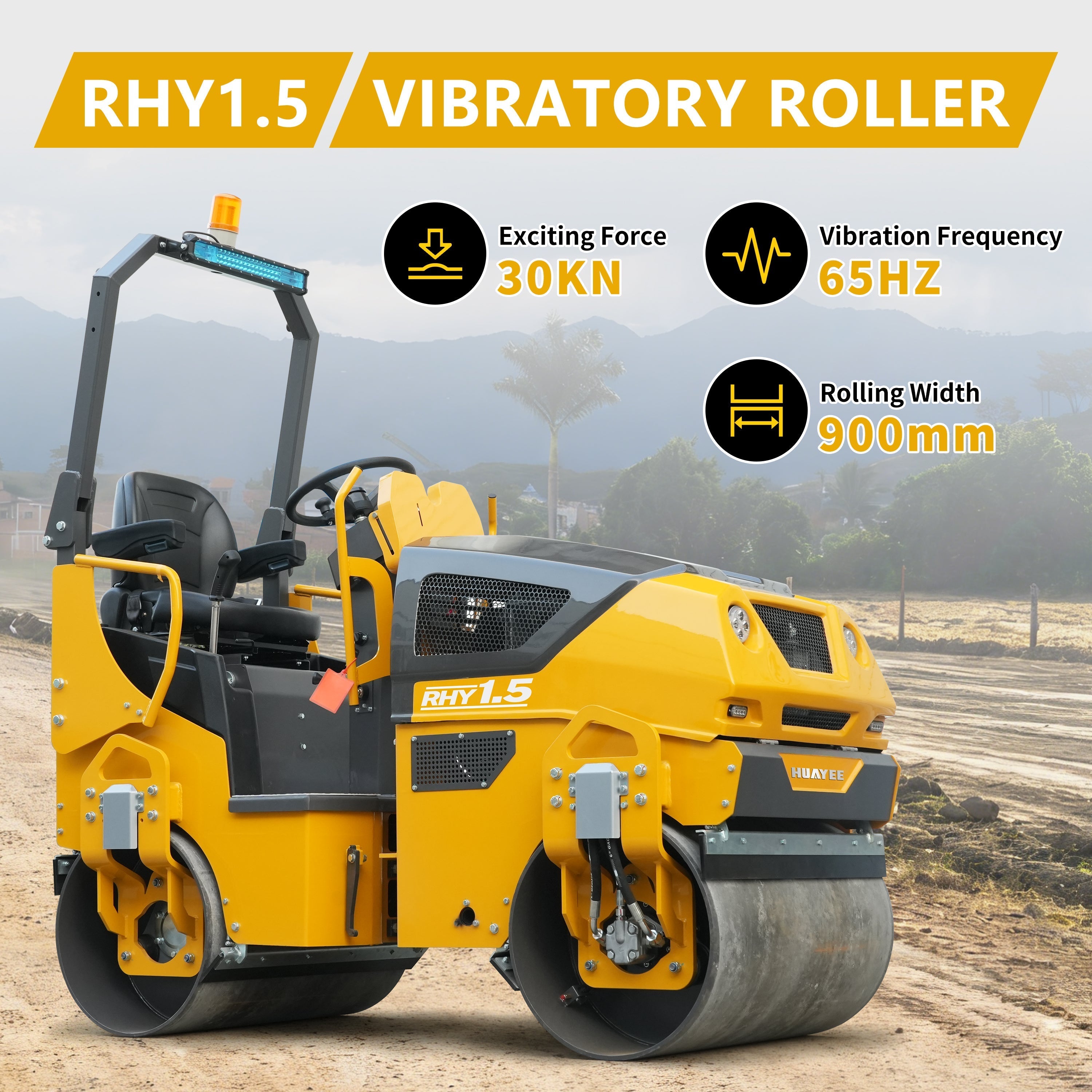 HUAYEE RHY1.5 Flagship Tandem Roller | 1.5 Ton Intelligent Road Compactor