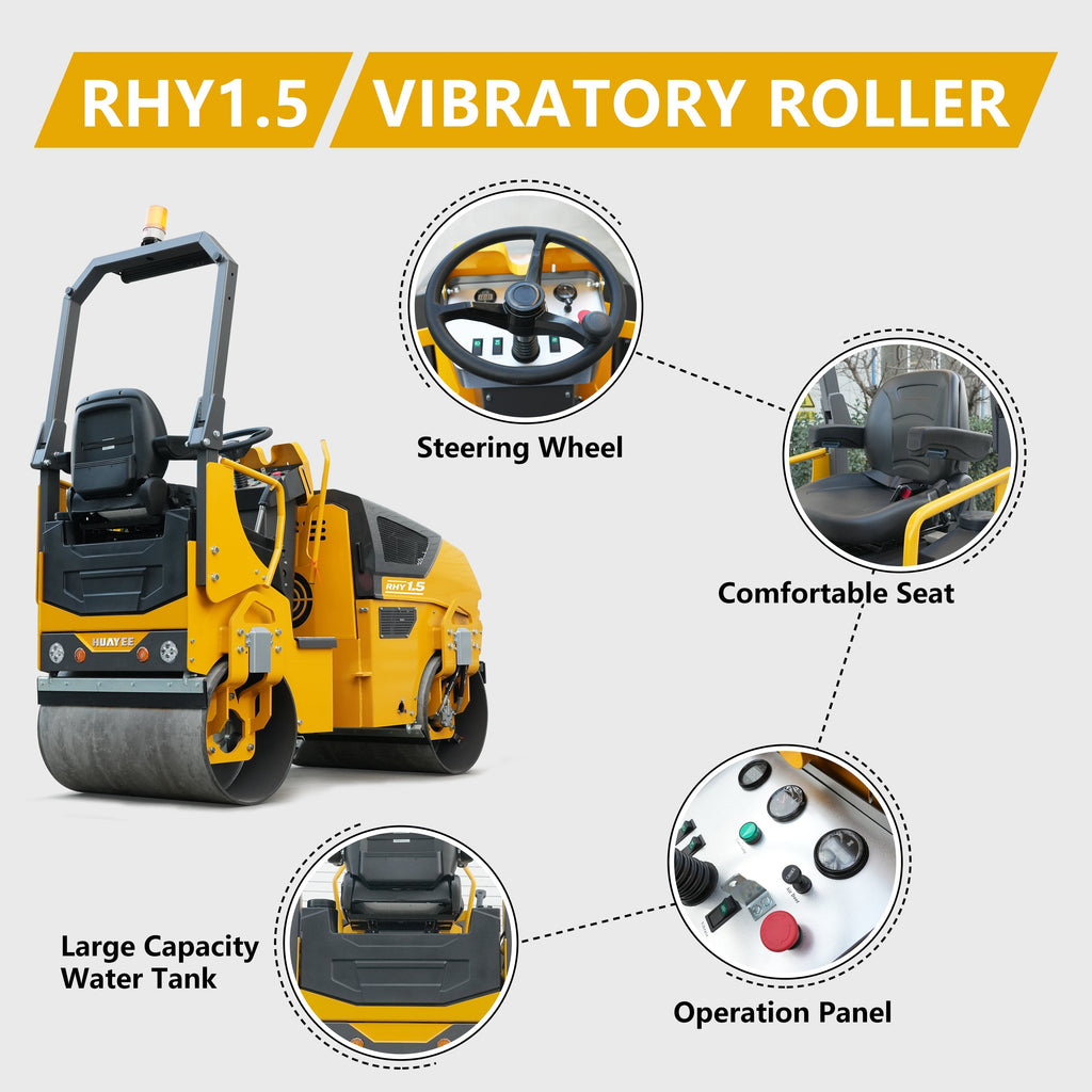 HUAYEE RHY1.5 Flagship Tandem Roller | 1.5 Ton Intelligent Road Compactor