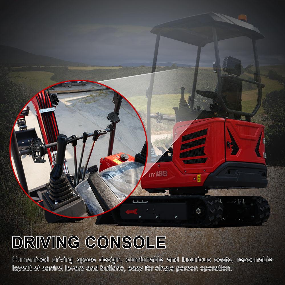 HUAYEE HY18B | Mini Excavator with 14hp Kubota Engine | Hydraulic Thumb, Side Swing & Canopy