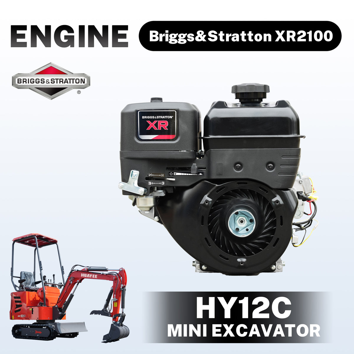 HUAYEE HY12C | Mini Excavator - Hydraulic Thumb Clamp, 13.5HP B&S Engine Gas Powered