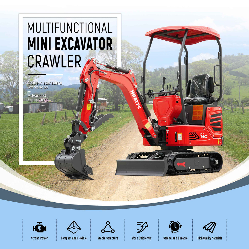 HUAYEE HY14C | Mini Excavator with Hydraulic Thumb & Side Swing Boom - 13.5hp B&S Engine