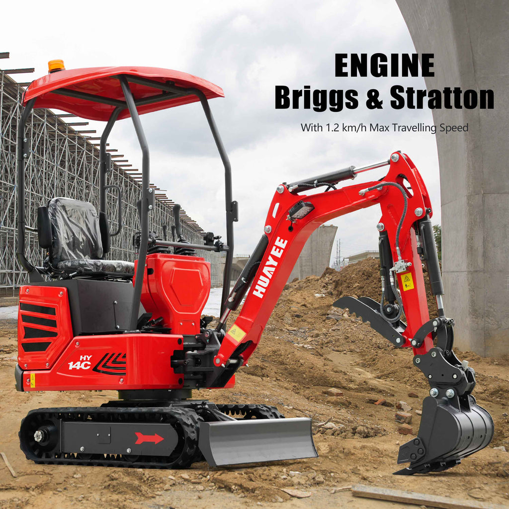 HUAYEE HY14C | Mini Excavator with Hydraulic Thumb & Side Swing Boom - 13.5hp B&S Engine
