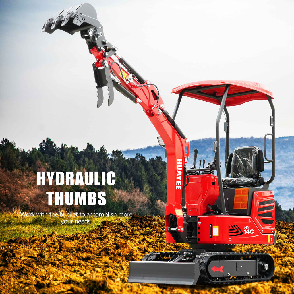 HUAYEE HY14C | Mini Excavator with Hydraulic Thumb & Side Swing Boom - 13.5hp B&S Engine