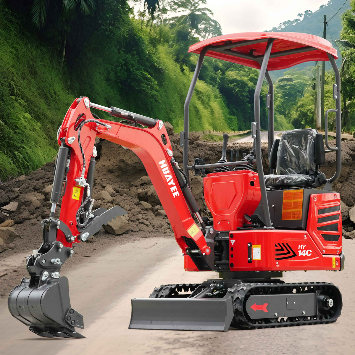 HUAYEE HY14C | Mini Excavator with Hydraulic Thumb & Side Swing Boom - 13.5hp B&S Engine