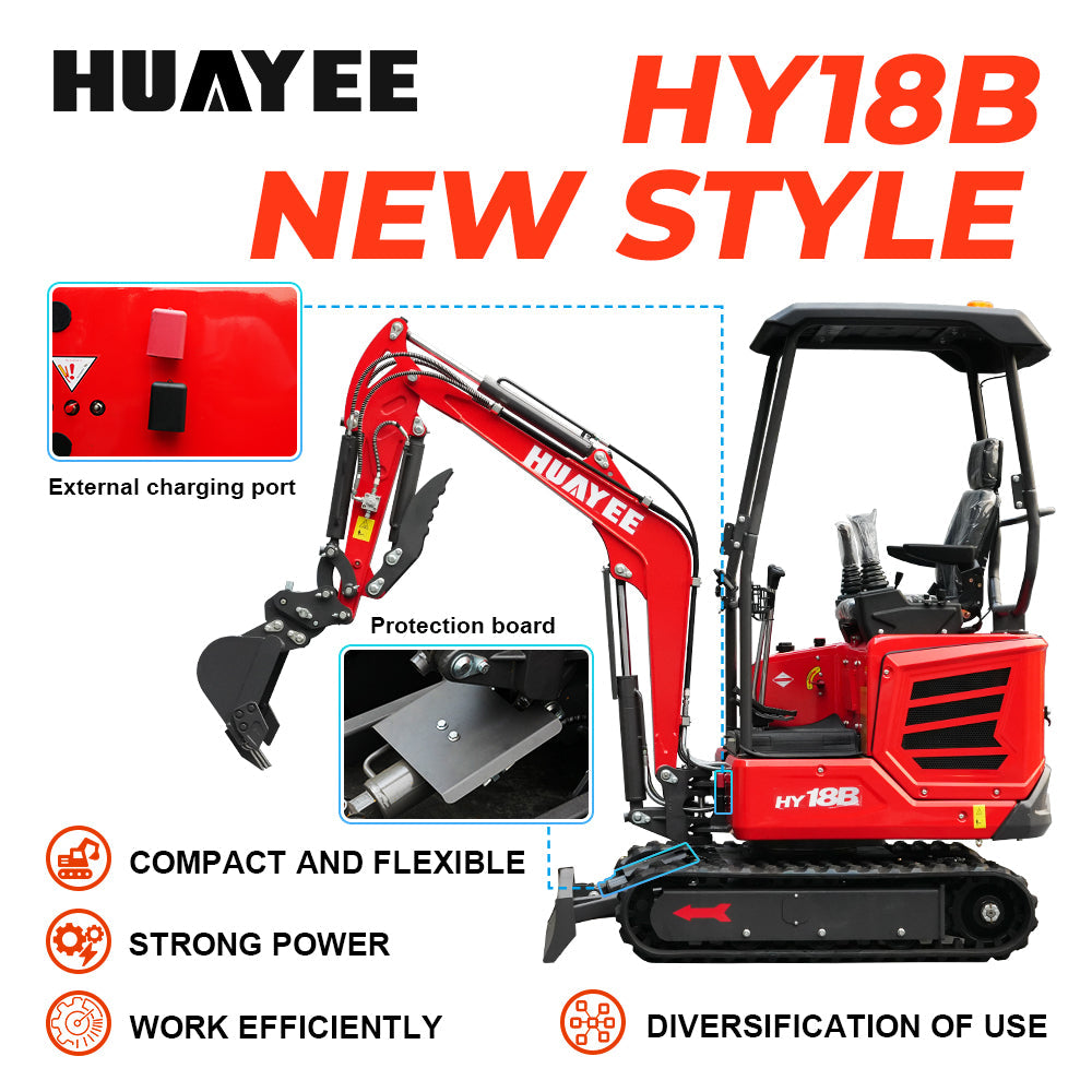 HUAYEE HY18B | Mini Excavator with 14hp Kubota Engine | Hydraulic Thumb, Side Swing & Canopy