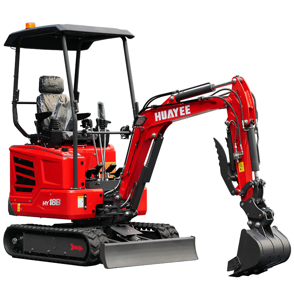 HUAYEE HY18B | Mini Excavator with 14hp Kubota Engine | Hydraulic Thumb, Side Swing & Canopy