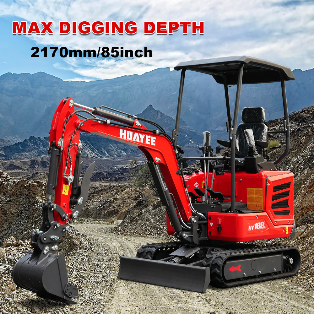 HUAYEE HY18B | Mini Excavator with 14hp Kubota Engine | Hydraulic Thumb, Side Swing & Canopy
