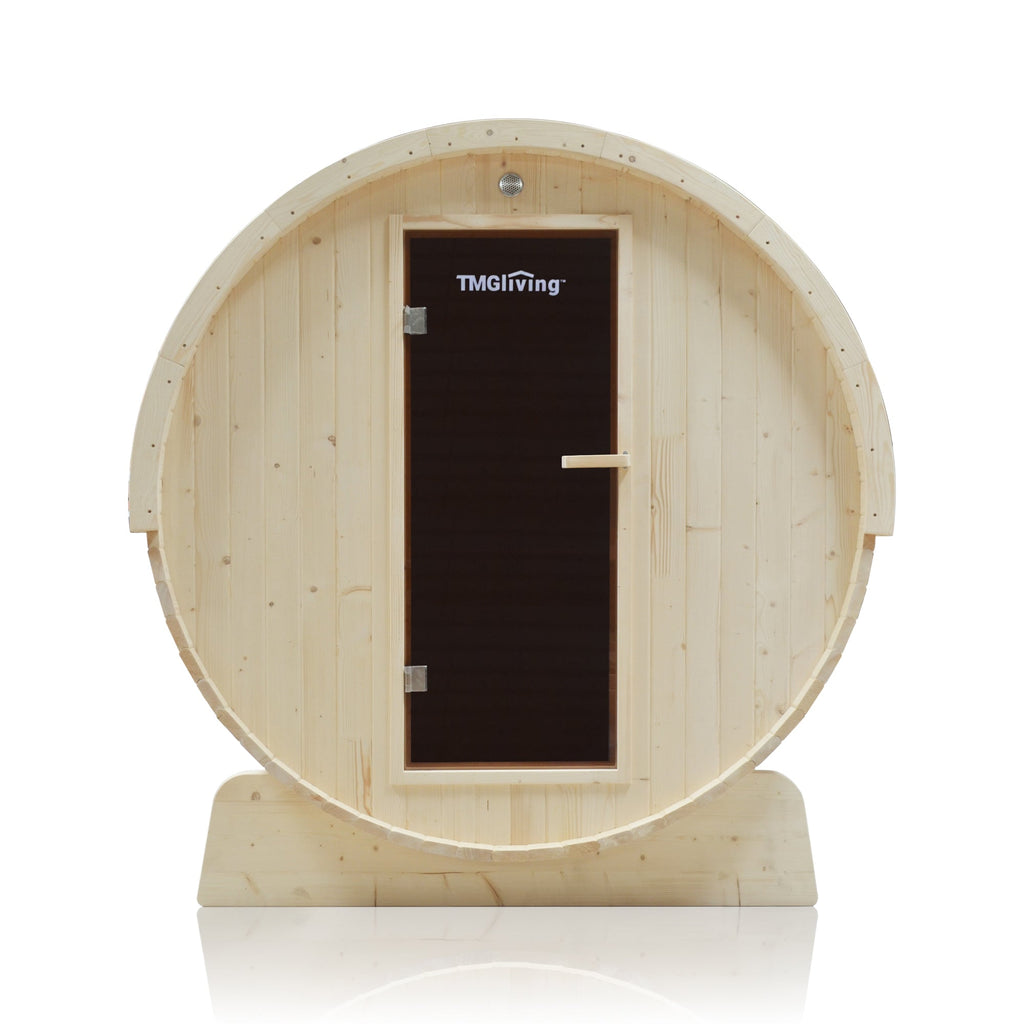 TMG LIVING Outdoor White Pine Barrel Sauna, Three Person, Tempered Glass Door, TMG-LSN41