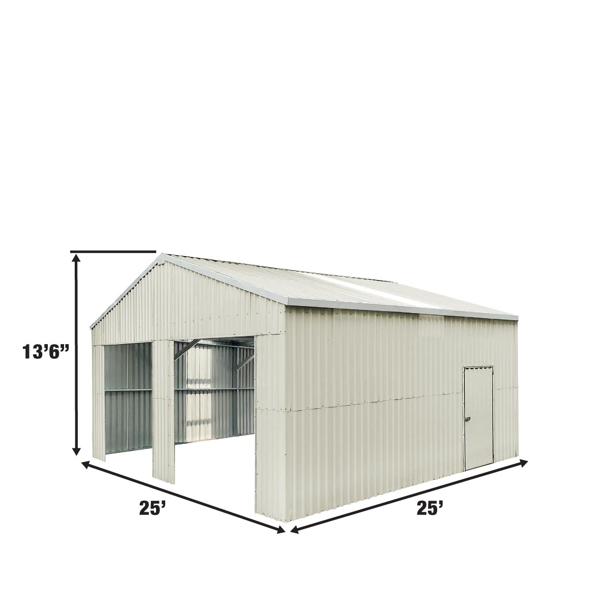 TMG Industrial 25’ x 25’ Double Garage Metal Barn Shed with Side Entry Door, 625 Sq-Ft Floor Space, 9’8” Eave Height, 27 GA Metal, Skylights, 4/12 Roof Pitch, TMG-MS2525