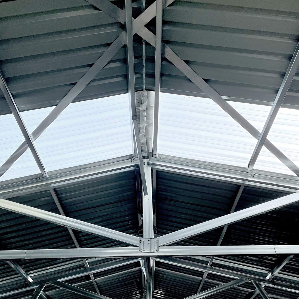 TMG Industrial 25’ x 25’ Double Garage Metal Barn Shed with Side Entry Door, 625 Sq-Ft Floor Space, 9’8” Eave Height, 27 GA Metal, Skylights, 4/12 Roof Pitch, TMG-MS2525