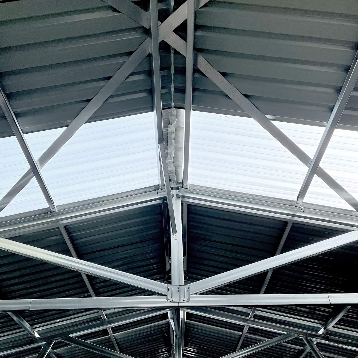 TMG Industrial 25’ x 25’ Double Garage Metal Barn Shed with Side Entry Door, 625 Sq-Ft Floor Space, 9’8” Eave Height, 27 GA Metal, Skylights, 4/12 Roof Pitch, TMG-MS2525