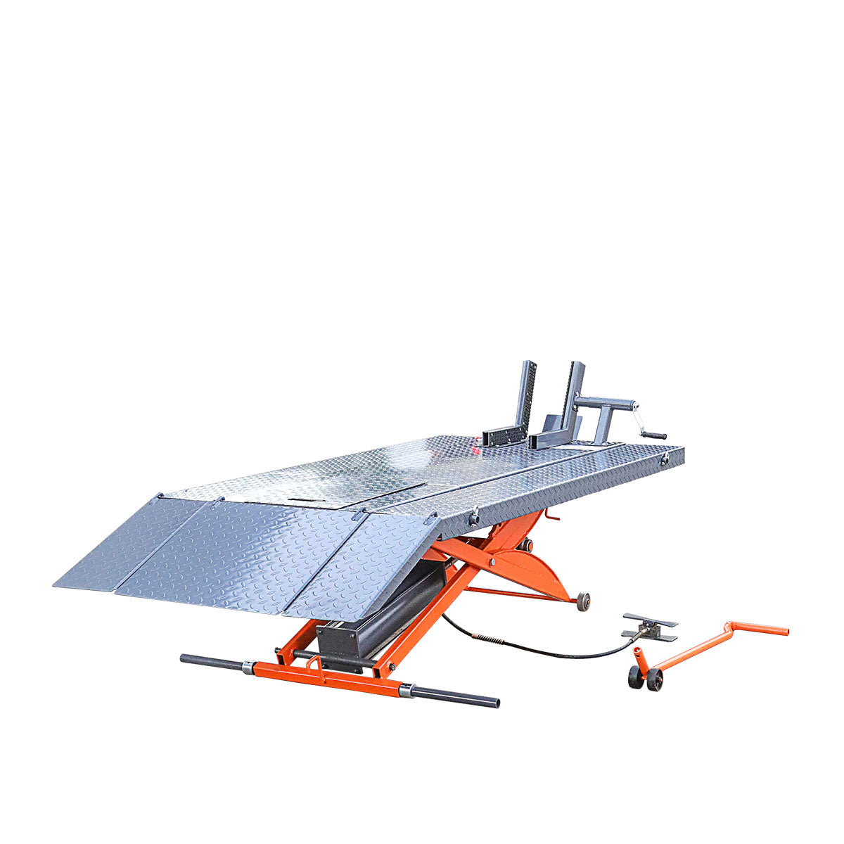 TMG Industrial 1000 lb Portable Motorcycle/ATV Scissor Lift, 44” Work Platform, 10” Side Panel Extensions, Front Vise Kit, TMG-1000PML