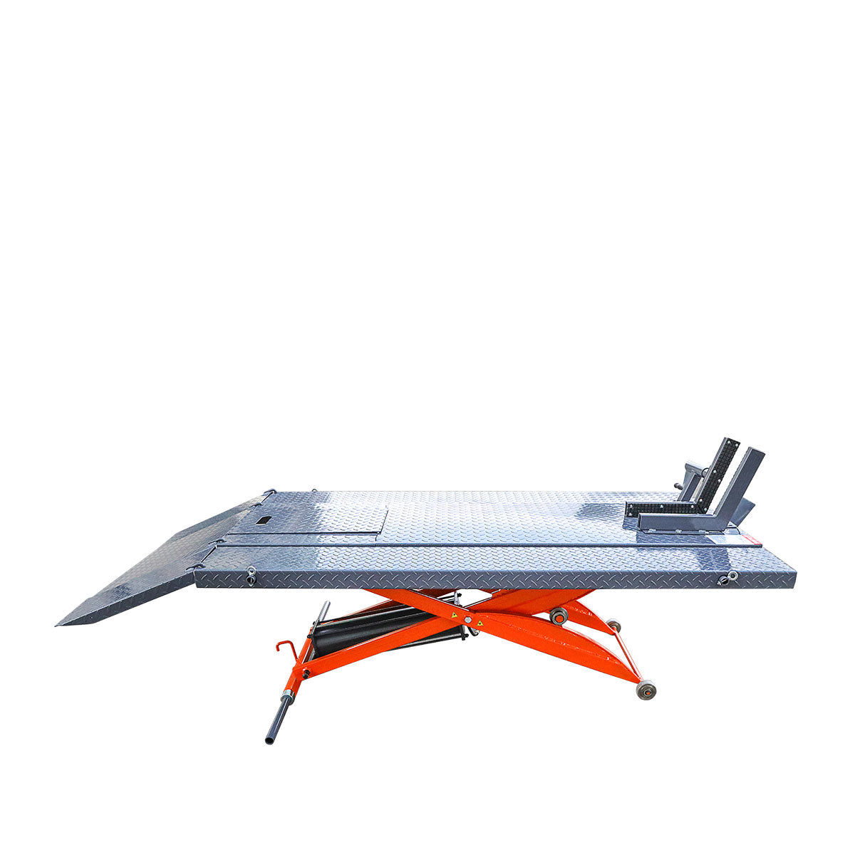 TMG Industrial 1000 lb Portable Motorcycle/ATV Scissor Lift, 44” Work Platform, 10” Side Panel Extensions, Front Vise Kit, TMG-1000PML