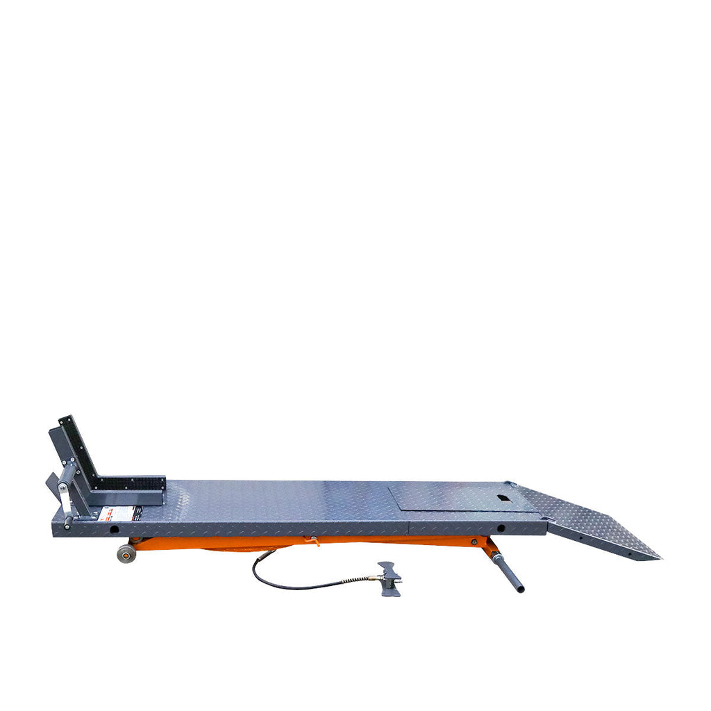 TMG Industrial 1000 lb Portable Motorcycle/ATV Scissor Lift, 44” Work Platform, 10” Side Panel Extensions, Front Vise Kit, TMG-1000PML