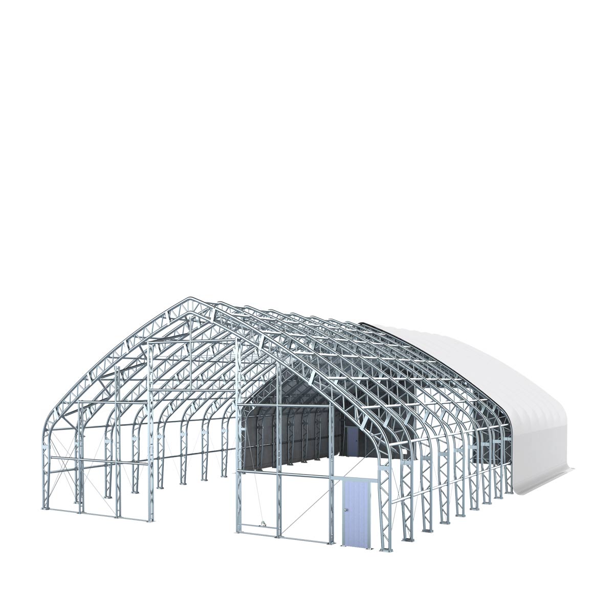 TMG Industrial Pro Series 70' x 100' Dual Truss Storage Shelter with Heavy Duty 32 oz PVC Cover & Drive Through Doors, TMG-DT70100-PRO