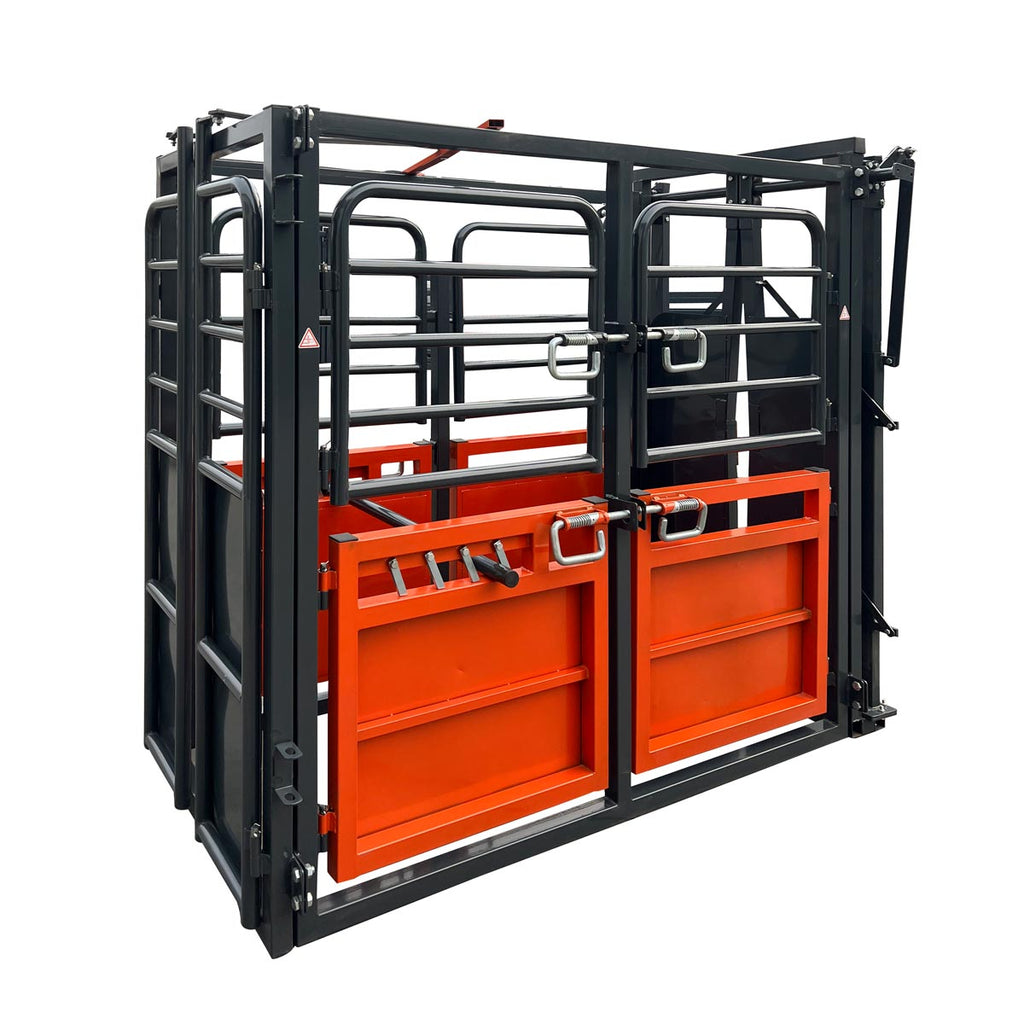 TMG Industrial 7’ Cattle Work Chute, Side Exit w/Release Lever, Upper/Lower Swing Openings, TMG-CSC07