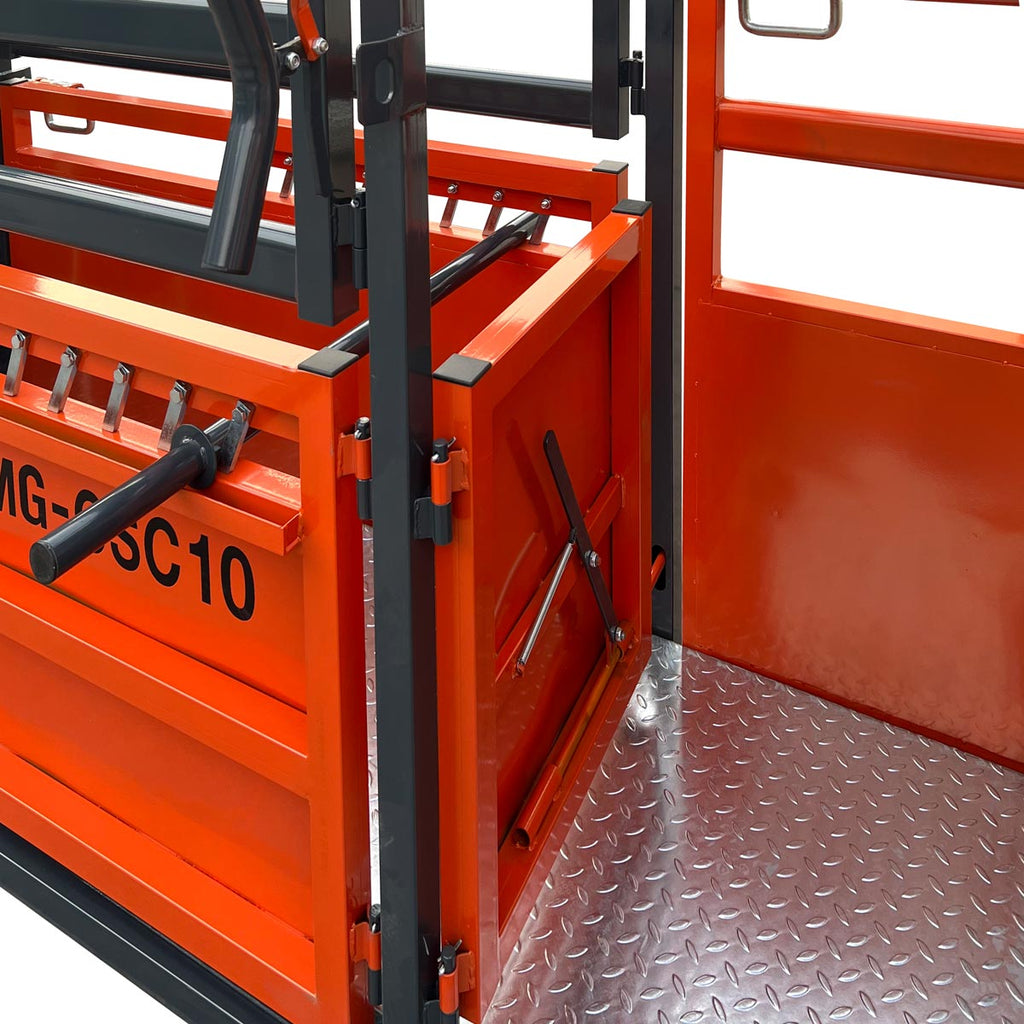 TMG Industrial 10’ Cattle Work Chute 4500-lb Weight Scale, Side Exit, Upper/Lower Swing Openings, LCD Weight Display, TMG-CSC10