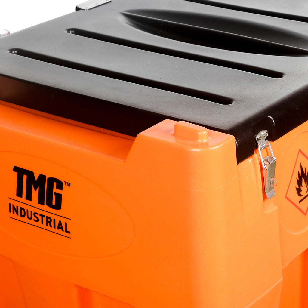 TMG Industrial 116 Gallon Diesel Poly Fuel Tank, Ratchet Strap Recesses, 10 GPM Fuel Pump, Lockable Lid, Reinforced Single Wall Design, TMG-DFT116