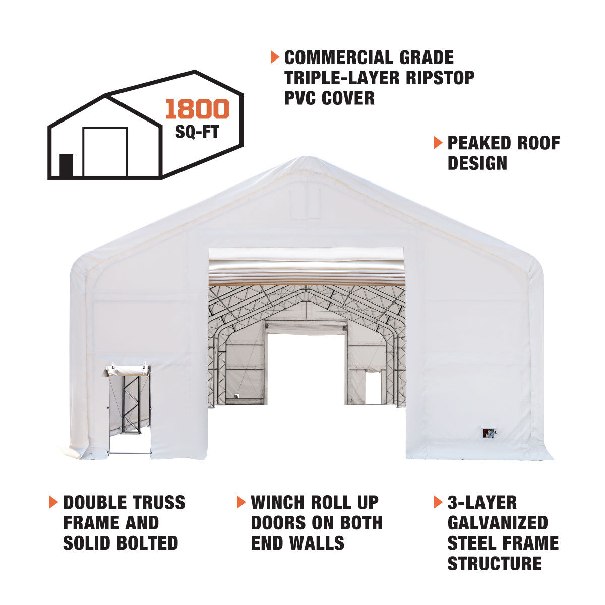 TMG Industrial 30' x 60' Dual Truss Storage Shelter with Heavy Duty 17 oz PVC Cover & Drive Through Doors, TMG-DT3061