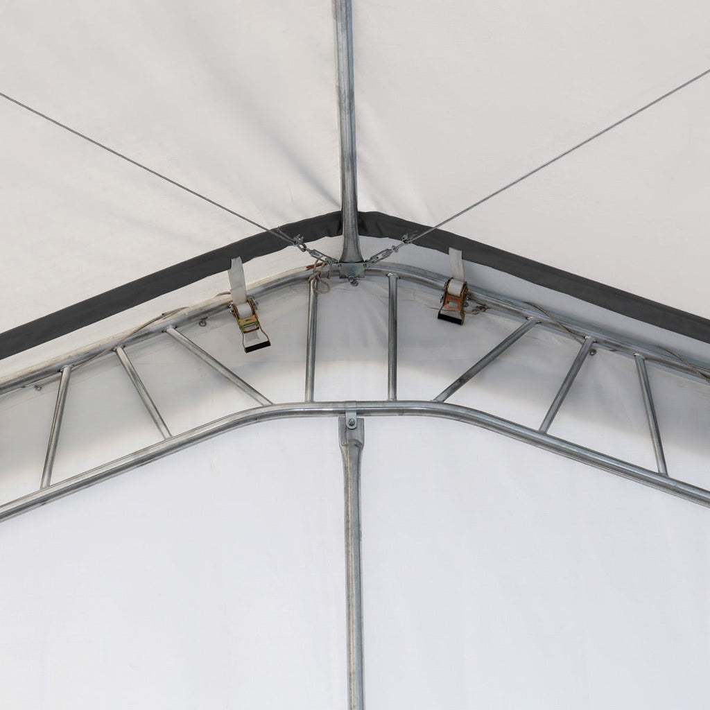 TMG Industrial 80’ x 33’ Dual Truss Storage Shelter Workshop, (3) 19’ Wide Drive-Through Openings, Scaffolding-Style Door Frame Support, TMG-DT3380