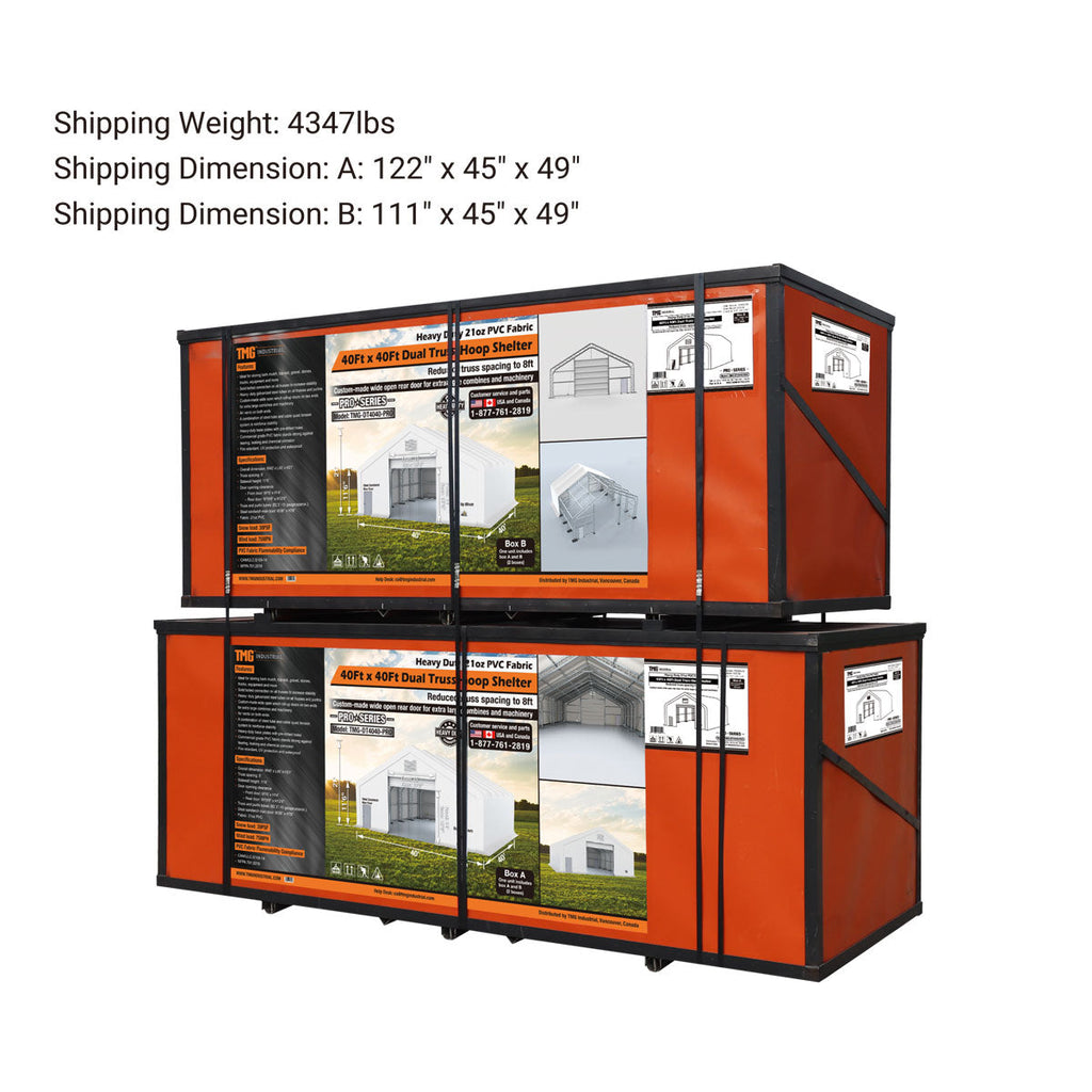 TMG Industrial Pro Series 40' x 40' Dual Truss Storage Shelter with Heavy Duty 21 oz PVC Cover & Drive Through Doors, TMG-DT4041-PRO (Previously TMG-DT4040-PRO)