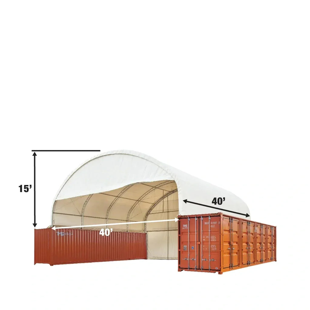 TMG Industrial 40' x 40' Dual Truss Container Shelter with Heavy Duty 21 oz PVC Cover, Enclosed End Wall & Front Drop, TMG-DT4041CF (DT4040CF)