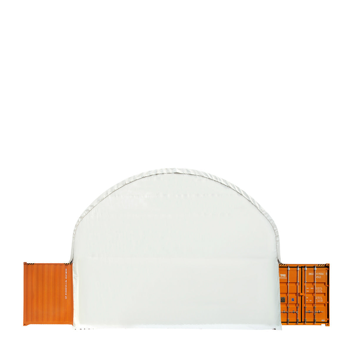 TMG Industrial 40' x 40' Dual Truss Container Shelter with Heavy Duty 21 oz PVC Cover, Fully Enclosed front and back endwalls, TMG-DT4041CG