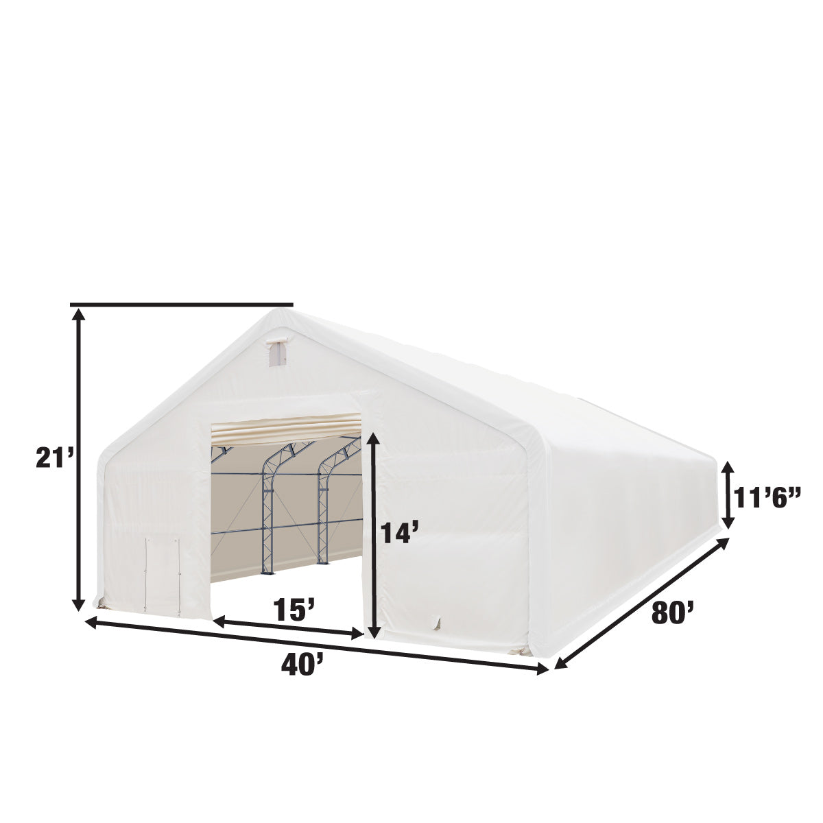 TMG Industrial 40' x 80' Dual Truss Storage Shelter with Heavy Duty 21 oz PVC Cover & Drive Through Doors, TMG-DT4081 (Previously DT4080)