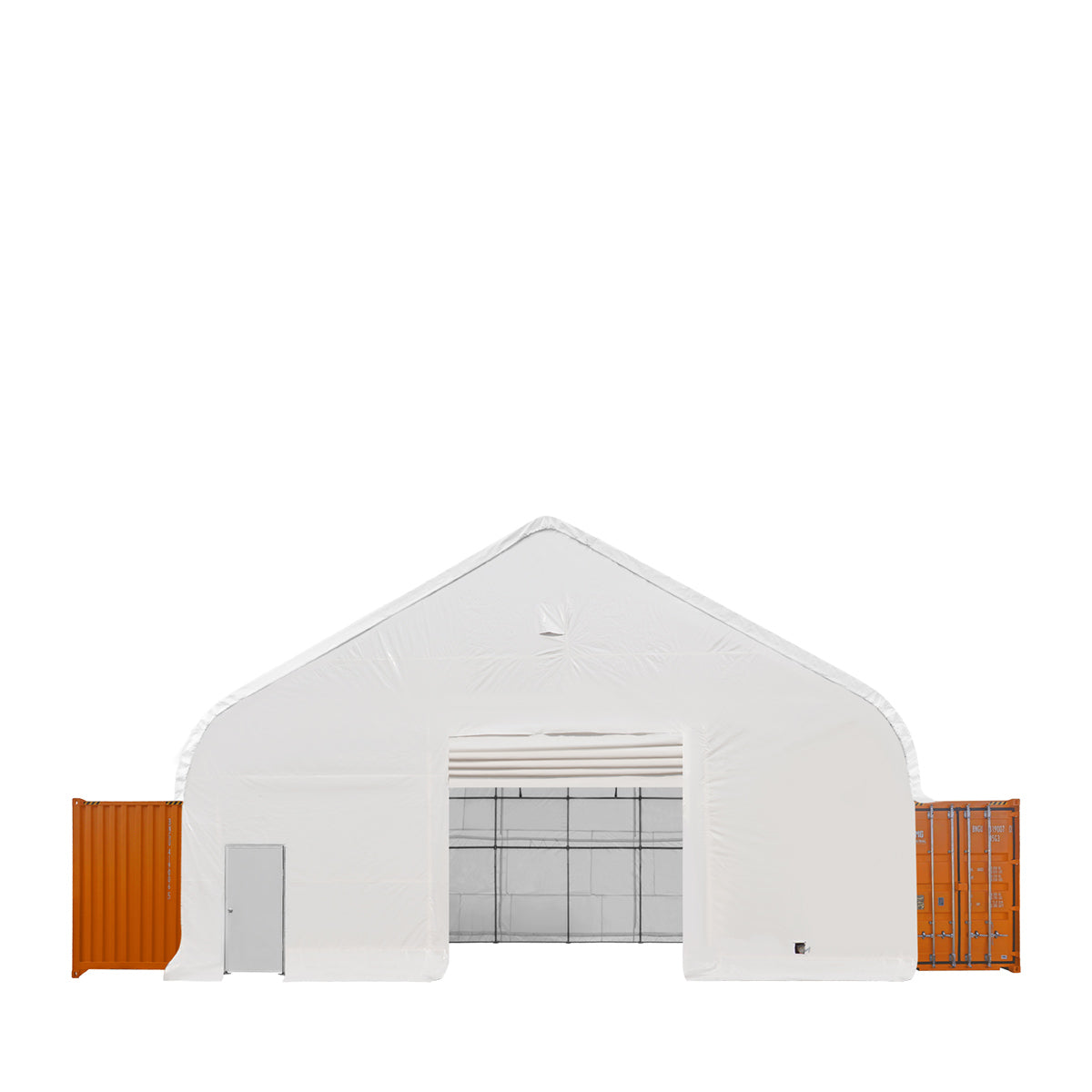 TMG Industrial Pro Series 50' x 40' Fully Enclosed Dual Truss Container Shelter with Heavy Duty 32 oz PVC Cover, Front Wall and Back Wall, TMG-DT5040CG