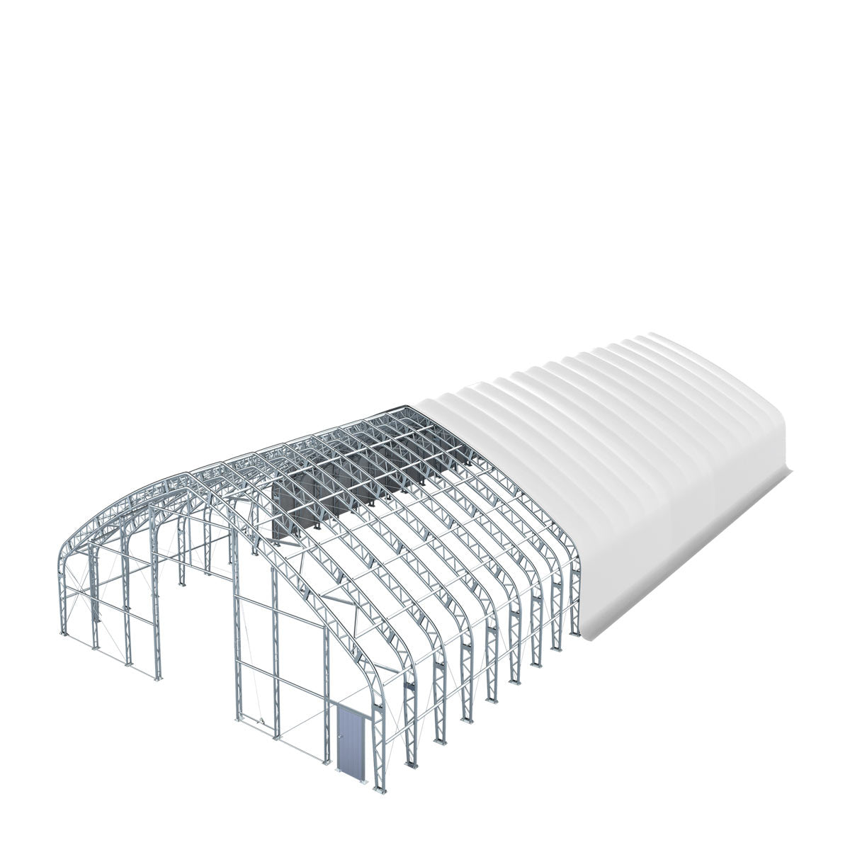 TMG Industrial Pro Series 70' x 150' Dual Truss Storage Shelter with Heavy Duty 32 oz PVC Cover & Drive Through Doors, TMG-DT70150-PRO