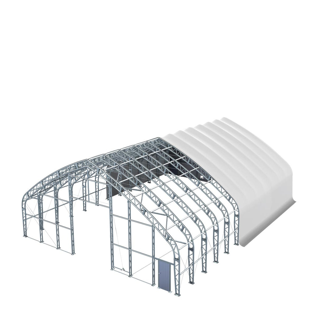 TMG Industrial Pro Series 70' x 80' Dual Truss Storage Shelter with Heavy Duty 32 oz PVC Cover & Drive Through Doors, TMG-DT7080-PRO