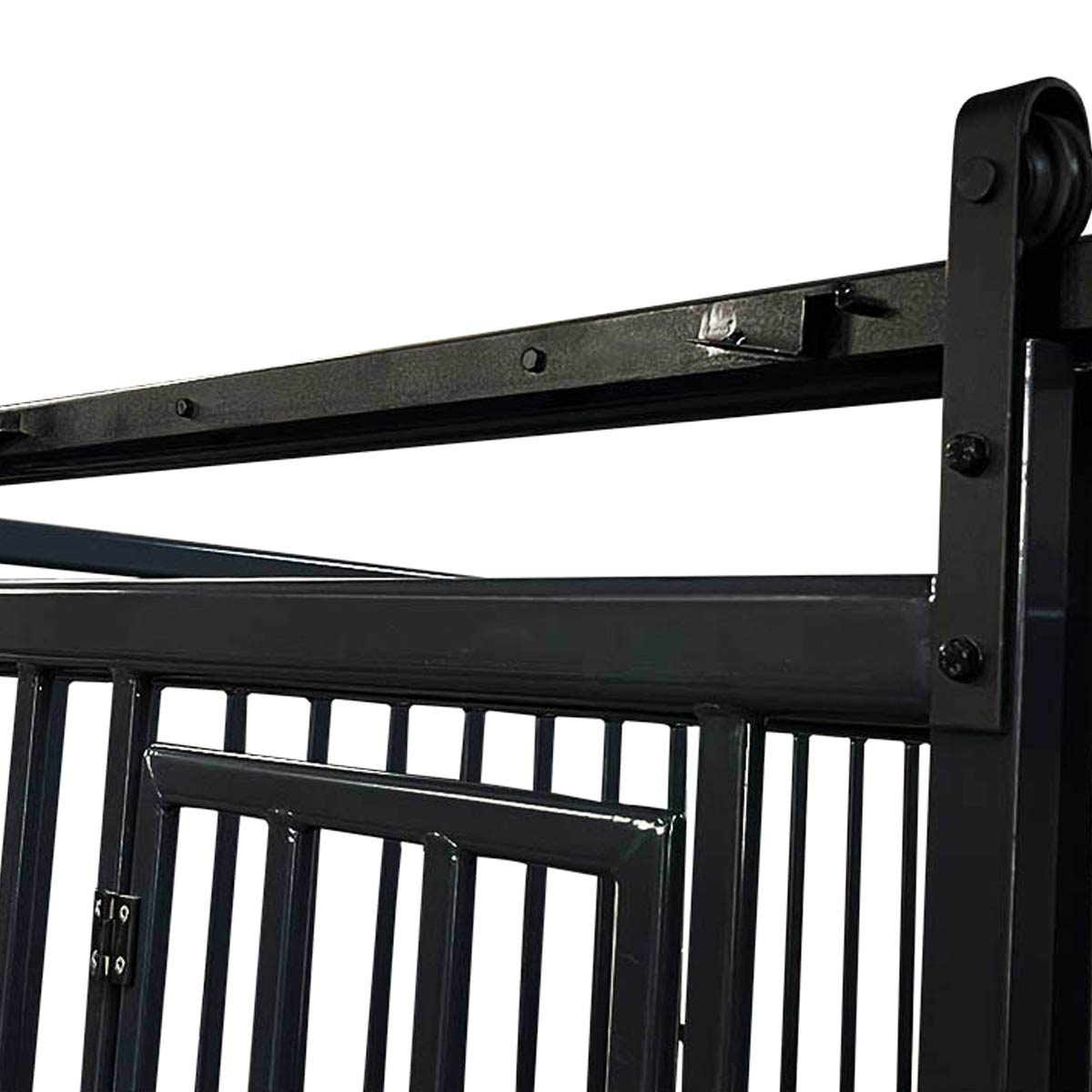 TMG Industrial 12’ Horse Stall Bamboo Panel, Vertical Bar Top, Front panel c/w Window/Feeder and Sliding Door, TMG-FHS13A and FHS13B