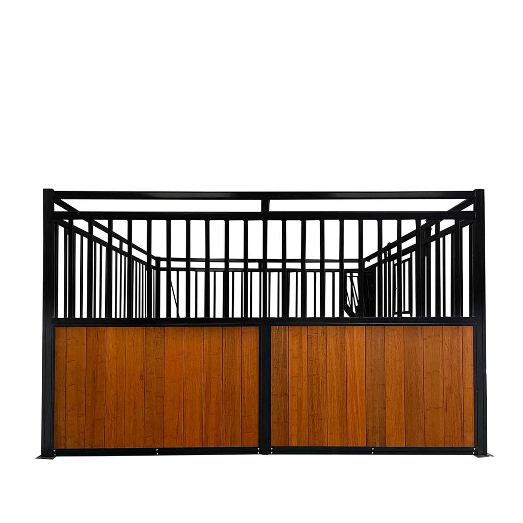 TMG Industrial 12’ Horse Stall Bamboo Panel, Vertical Bar Top, Front panel c/w Window/Feeder and Sliding Door, TMG-FHS13A and FHS13B