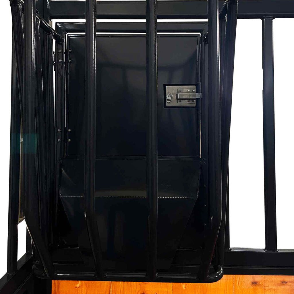 TMG Industrial 12’ Horse Stall Pine Lumber Panel, Vertical Bar Top & Wood-Filled Bottom, Front panel c/w Window/Feeder and Sliding Door, TMG-FHS12A and FHS12B