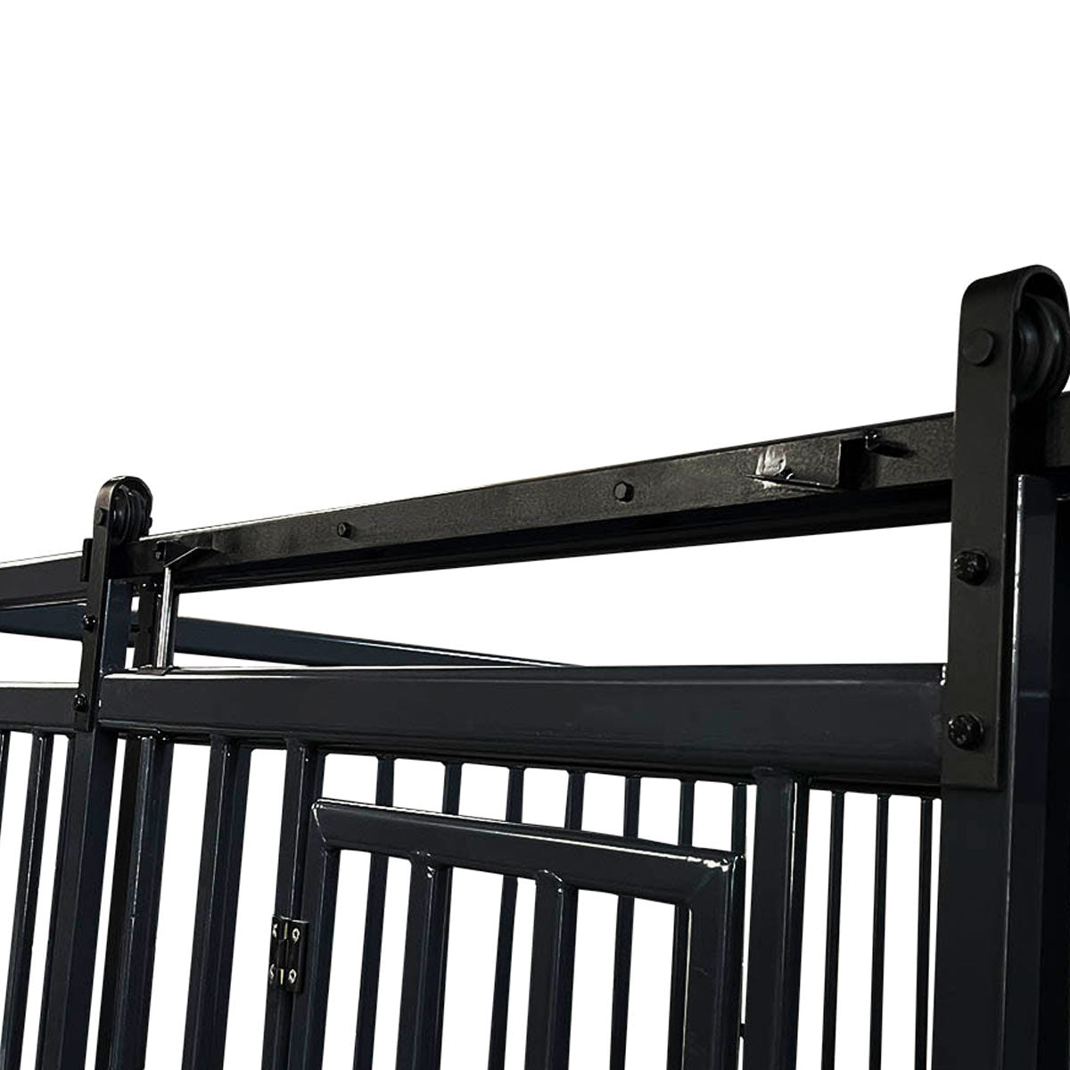 TMG Industrial 12’ Horse Stall Pine Lumber Panel, Vertical Bar Top & Wood-Filled Bottom, Front panel c/w Window/Feeder and Sliding Door, TMG-FHS12A and FHS12B