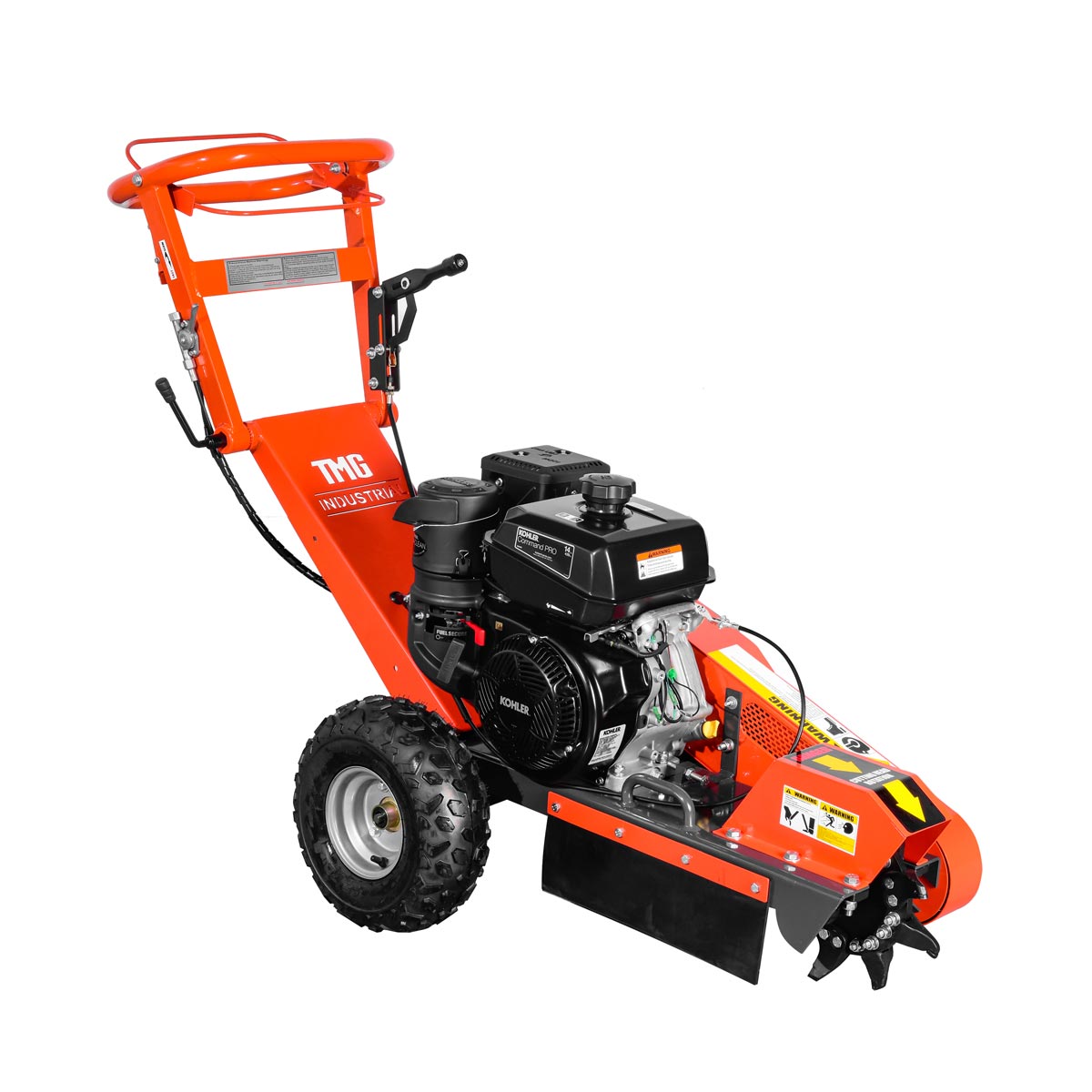 TMG Industrial Walk-Behind Kohler Powered Stump Grinder, 9 Carbide Teeth, 24” Cutting Capacity, 14 HP Gasoline Engine, TMG-GSG9