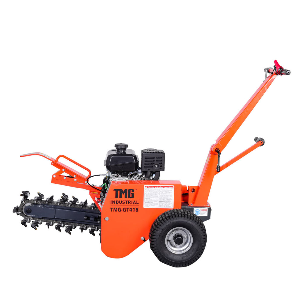 TMG Industrial 18” Kohler Powered Trenching Machine, 4” Trench Width, 18” Trench Depth, 7 HP Gasoline Engine, Auto-Feed Auger, TMG-GT418