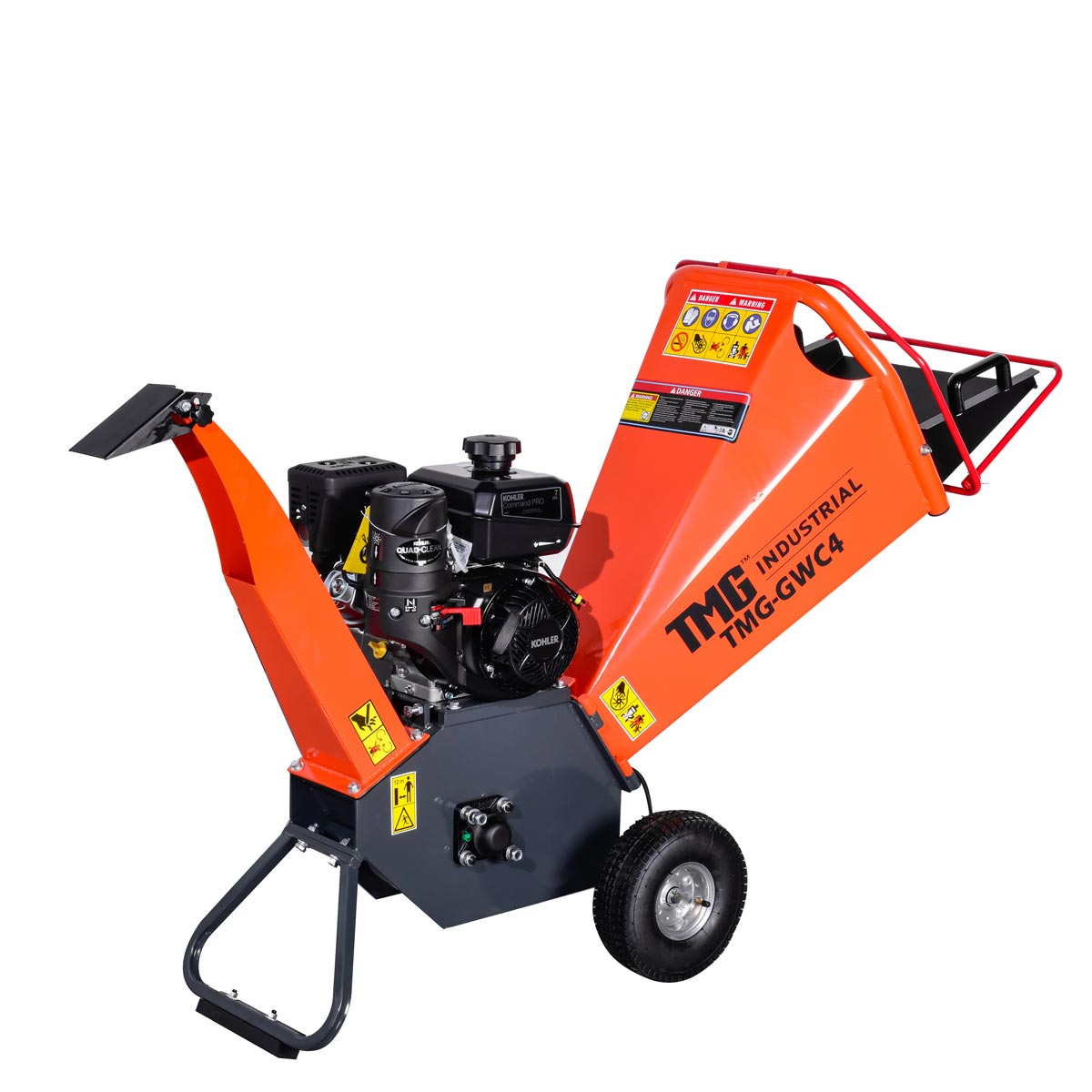 TMG Industrial 4" Wood Chipper Powered by 7 HP Kohler Command Pro Series Engine, 6'' Reversible Blades, Dual Belt Drive, TMG-GWC4