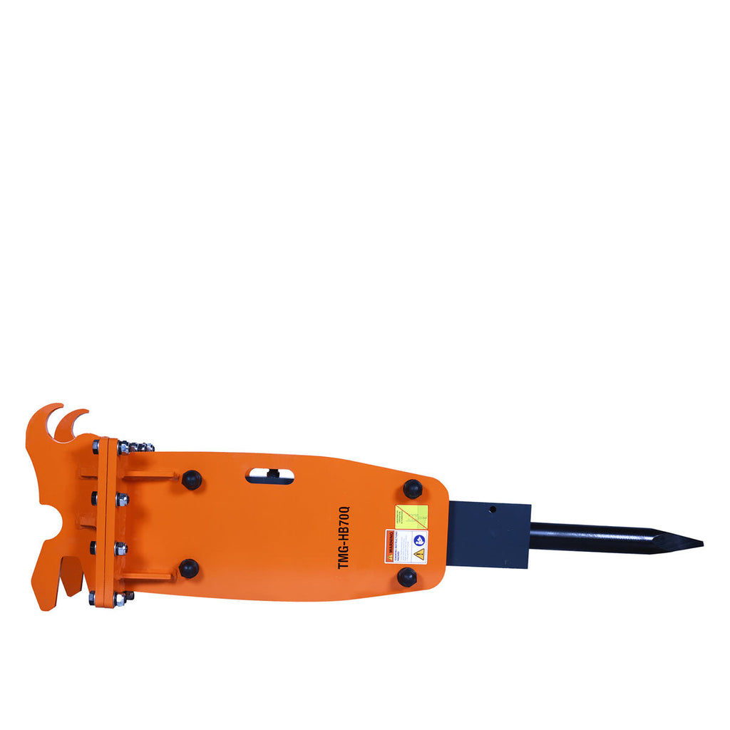 TMG Industrial 4-7 Ton Excavator/Backhoe Hydraulic Hammer Breaker, Quick Change (Q/C) Lugging, 2-3/4” Moil Point Chisel, 600 J Impact Energy, TMG-HB70Q