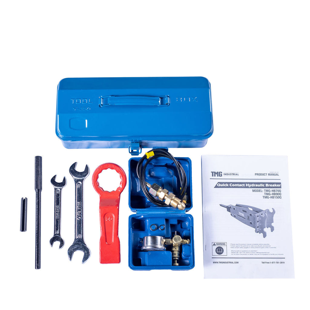 TMG Industrial 4-7 Ton Excavator/Backhoe Hydraulic Hammer Breaker, Quick Change (Q/C) Lugging, 2-3/4” Moil Point Chisel, 600 J Impact Energy, TMG-HB70Q