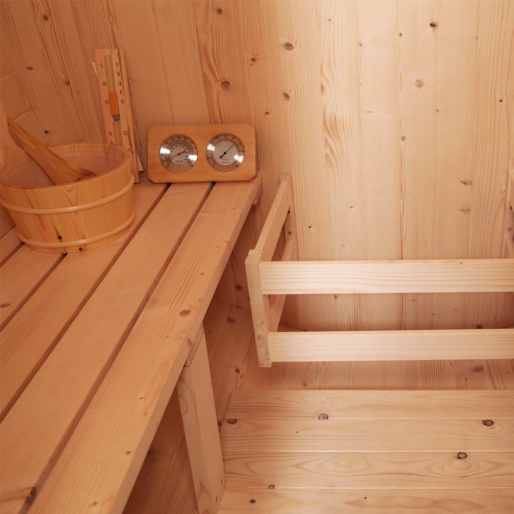 TMG LIVING Outdoor White Pine Barrel Sauna, Three Person, Tempered Glass Door, TMG-LSN41