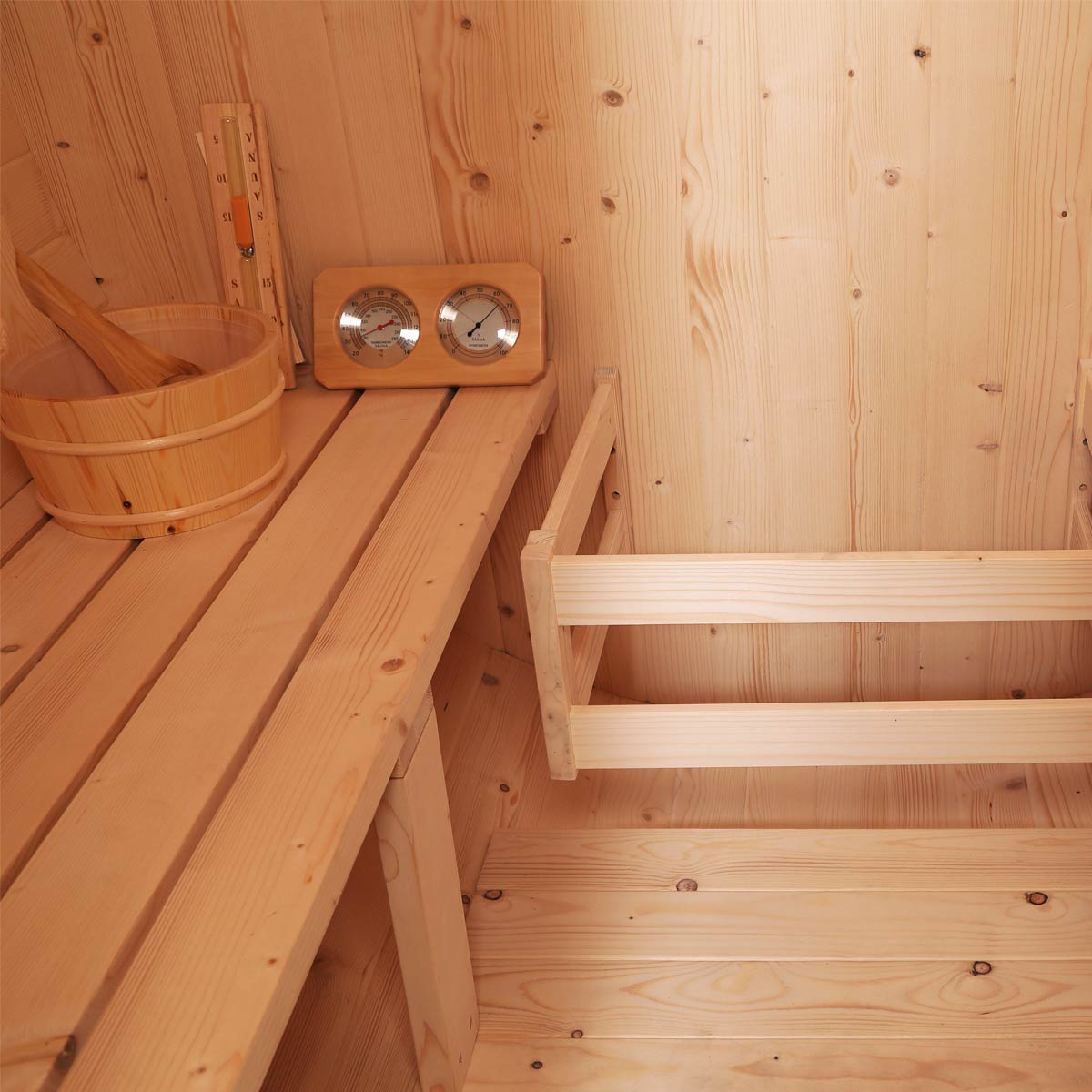 TMG LIVING Outdoor White Pine Barrel Sauna, Three Person, Tempered Glass Door, TMG-LSN41